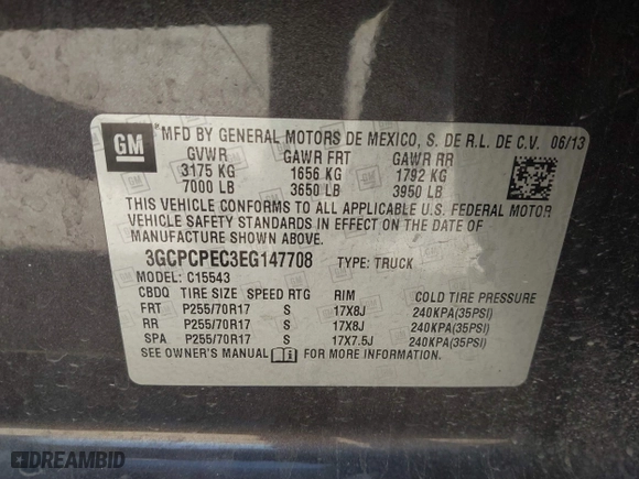 2014 Chevrolet Silverado 1500 Work Truck with VIN 3GCPCPEC3EG147708, listed as a IAAI auction lot 41787585 with 177,361 mi miles. Bid and sale history available at carsss.com. Image 9.