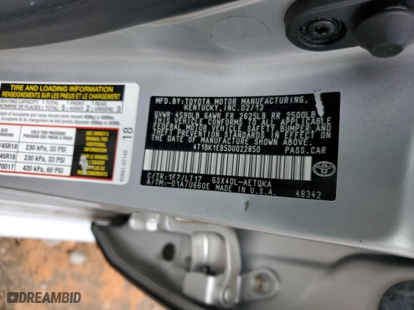 2013 Toyota Avalon XLE with VIN 4T1BK1EB5DU022850, listed as a Copart auction lot 51739175 with 97,698 mi miles and Clean Title. Bid and sale history available at carsss.com. Image 14.