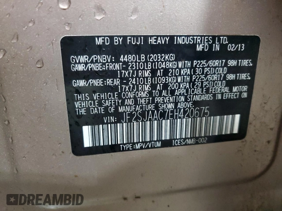 2014 Subaru Forester 2.5i with VIN JF2SJAAC7EH420675, listed as a Copart auction lot 81395164 with 153,437 mi miles and Salvage Title. Bid and sale history available at DreamBid. Image 14.