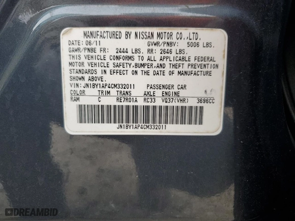 2012 Infiniti M37 with VIN JN1BY1AP4CM332011, listed as a Copart auction lot 46152725 with 149015 miles and Salvage Title. Bid and sale history available at carsss.com. Image 13.