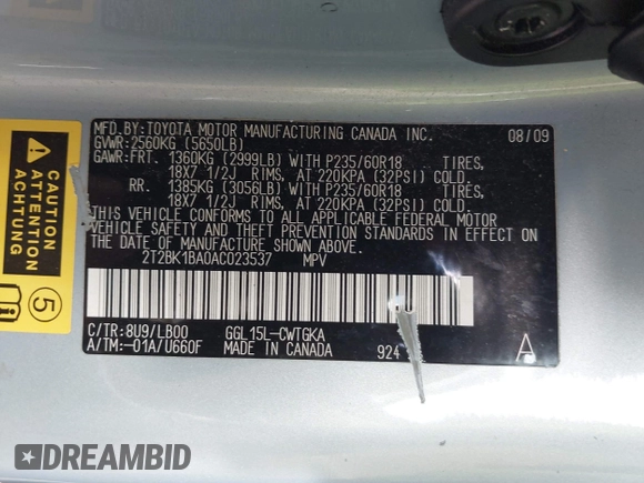 2010 Lexus RX 350 with VIN 2T2BK1BA0AC023537, listed as a IAAI auction lot 42045014 with 226,520 mi miles. Bid and sale history available at carsss.com. Image 9.