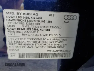 2021 Audi Q5 Premium with VIN WA1AAAFY0M2052401, listed as a Copart auction lot 63466012 with 11,922 mi miles. Bid and sale history available at carsss.com. Image 10.