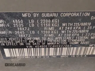 2017 Subaru Outback Touring z VIN 4S4BSETC4H3427001, wystawiony jako IAAI lot #41288084 z przebiegiem 151 619 mil mil oraz . Historia ofert i sprzedaży dostępna na DreamBid. Obrazek 9.