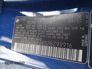 2002 BMW M5 z VIN WBSDE93452BZ99916, wystawiony jako IAAI lot #42346645 z przebiegiem 90 876 mil mil oraz . Historia ofert i sprzedaży dostępna na DreamBid. Obrazek 9.