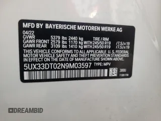 2022 BMW X4 xDrive30i z VIN 5UX33DT02N9M03597, wystawiony jako Copart lot #68990052 z przebiegiem Nie podano mil oraz . Historia ofert i sprzedaży dostępna na DreamBid. Obrazek 15.