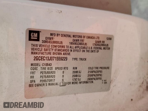 2007 Chevrolet Silverado 1500 1LT with VIN 2GCEC13J071559229, listed as a Copart auction lot 44934385 with 219,543 mi miles and Salvage Title. Bid and sale history available at DreamBid. Image 15.