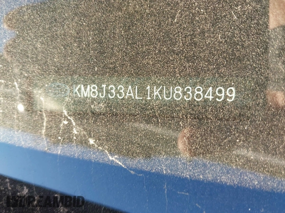 2019 Hyundai Tucson Sport with VIN KM8J33AL1KU838499, listed as a IAAI auction lot 41317832 with 71,594 mi miles. Bid and sale history available at carsss.com. Image 9.