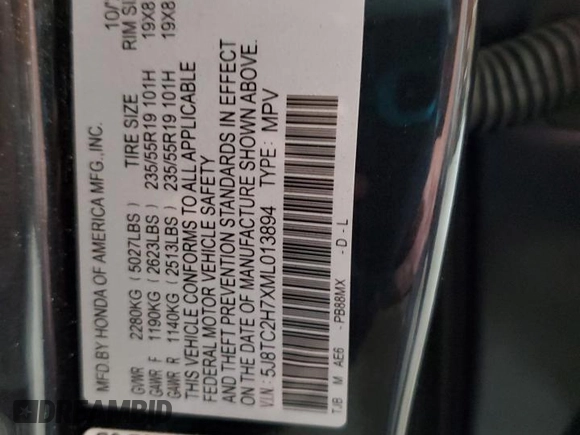 2021 Acura RDX Advance with VIN 5J8TC2H7XML013894, listed as a Copart auction lot 59023885 with 72,603 mi miles and Salvage title. Bid and sale history available at DreamBid. Image 14.