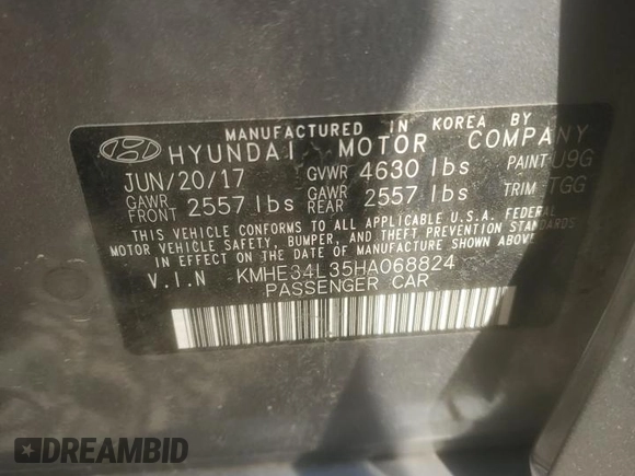 2017 Hyundai Sonata Hybrid Limited with VIN KMHE34L35HA068824, listed as a Copart auction lot 53780375 with 144,204 mi miles and Clean Title. Bid and sale history available at carsss.com. Image 12.