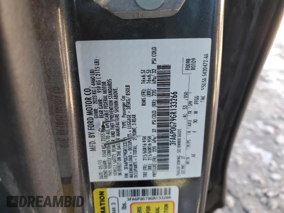 2016 Ford Fusion S with VIN 3FA6P0G79GR133266, listed as a Copart auction lot 42713845 with 193,994 mi miles and Salvage Title. Bid and sale history available at carsss.com. Image 12.