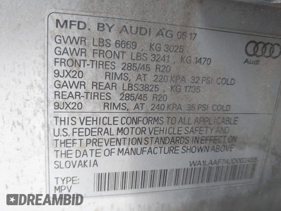 2018 Audi Q7 Premium Plus с VIN WA1LAAF74JD002455, выставлен на аукционе IAAI как лот 42525863 с пробегом 186 874 миль миль и . История ставок и продаж доступна на DreamBid. Изображение 9.