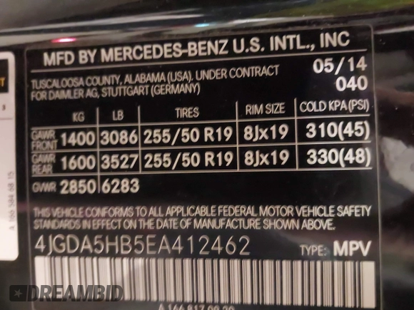 2014 Mercedes-Benz M 350 with VIN 4JGDA5HB5EA412462, listed as a IAAI auction lot 41328771 with 160,856 mi miles and . Bid and sale history available at carsss.com. Image 9.