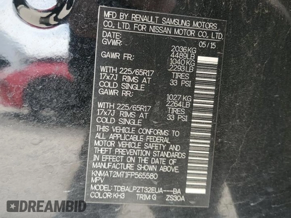 2015 Nissan Rogue S with VIN KNMAT2MT1FP565580, listed as a Copart auction lot 48970395 with 89,263 mi miles and Salvage Title. Bid and sale history available at carsss.com. Image 14.