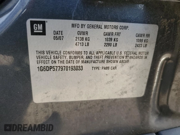 2007 Cadillac CTS with VIN 1G6DP577970193033, listed as a Copart auction lot 75684544 with 0 mi miles and Salvage Title. Bid and sale history available at carsss.com. Image 14.