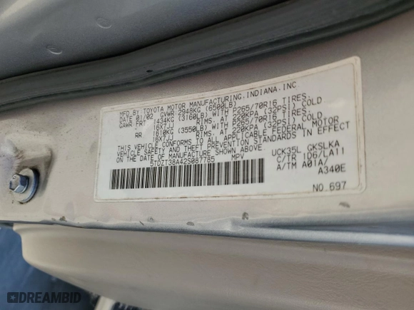 2002 Toyota Sequoia Limited with VIN 5TDZT38A42S087785, listed as a Copart auction lot 87659215 with 366,459 mi miles and Salvage Title. Bid and sale history available at carsss.com. Image 14.