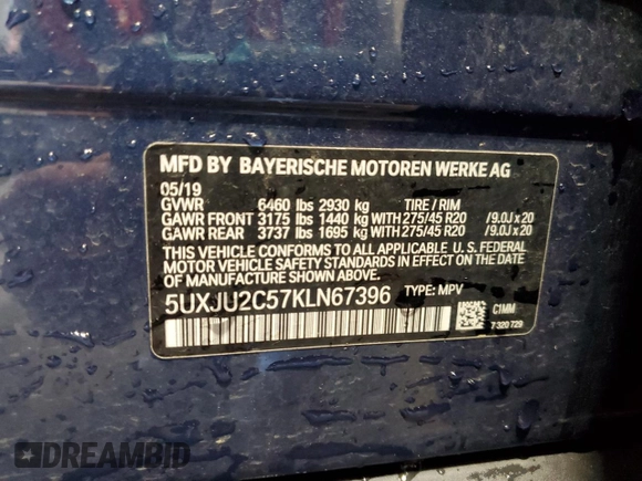 2019 BMW X5 xDrive50i с VIN 5UXJU2C57KLN67396, выставлен на аукционе Copart как лот 55074805 с пробегом 62 727 миль миль и Списание • Salvage title. История ставок и продаж доступна на DreamBid. Изображение 13.