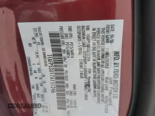 2007 Ford Taurus SE with VIN 1FAFP53U17A151246, listed as a Copart auction lot 60221955 with 284,321 mi miles and Salvage title. Bid and sale history available at DreamBid. Image 13.