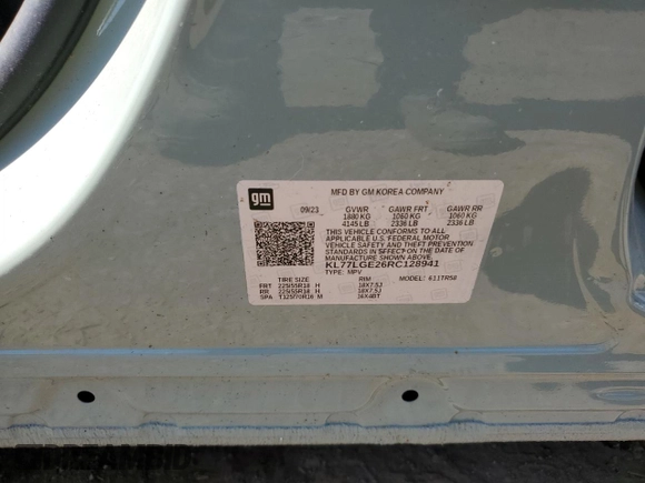 2024 Chevrolet Trax 1RS with VIN KL77LGE26RC128941, listed as a Copart auction lot 54209265 with 0 mi miles and Salvage Title. Bid and sale history available at carsss.com. Image 13.