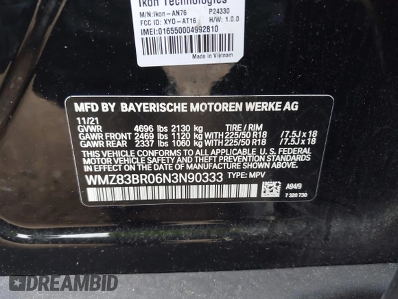 2022 MINI Countryman Cooper S with VIN WMZ83BR06N3N90333, listed as a IAAI auction lot 42629529 with 24,871 mi miles and . Bid and sale history available at DreamBid. Image 9.