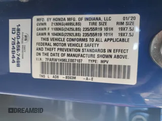 2020 Honda CR-V Touring z VIN 7FARW1H96LE007107, wystawiony jako Copart lot #57894425 z przebiegiem 75 952 mil mil oraz Szkoda całkowita • Salvage title. Historia ofert i sprzedaży dostępna na DreamBid. Obrazek 13.
