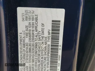 2023 Honda Odyssey EX with VIN 5FNRL6H53PB060058, listed as a Copart auction lot 53415865 with 24,778 mi miles and Salvage title. Bid and sale history available at DreamBid. Image 13.
