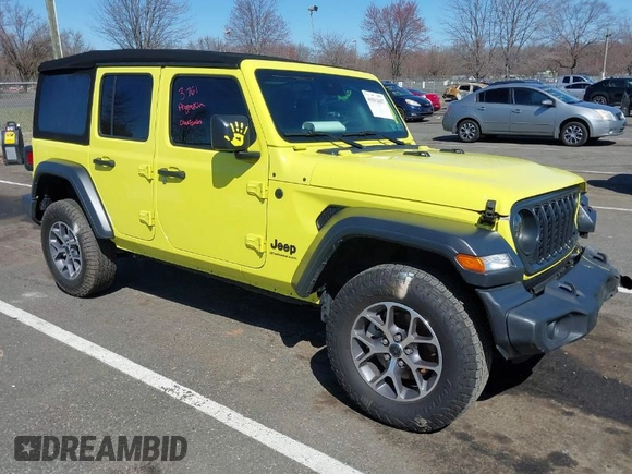 2024 Jeep Wrangler Willys with VIN 1C4PJXDN8RW111092, listed as a IAAI auction lot 41812607 with 34,873 mi miles. Bid and sale history available at carsss.com. Image 1.