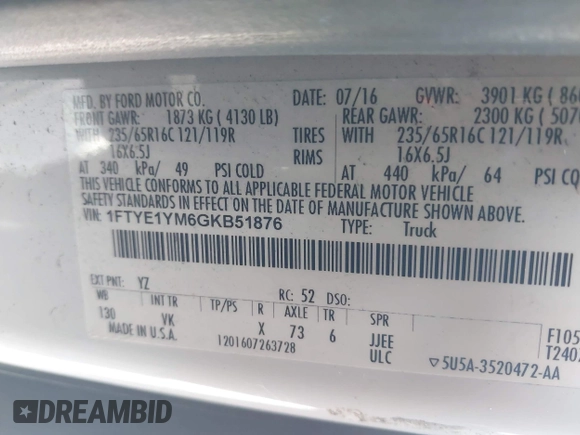 2016 Ford Transit Cargo with VIN 1FTYE1YM6GKB51876, listed as a IAAI auction lot 42009817 with 139,446 mi miles. Bid and sale history available at carsss.com. Image 9.