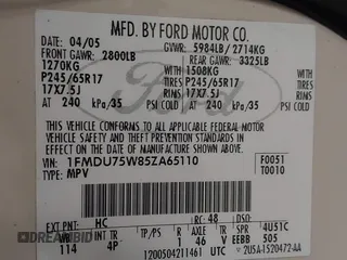 2005 Ford Explorer Limited с VIN 1FMDU75W85ZA65110, выставлен на аукционе IAAI как лот 41225580 с пробегом 154 125 миль миль и . История ставок и продаж доступна на DreamBid. Изображение 9.