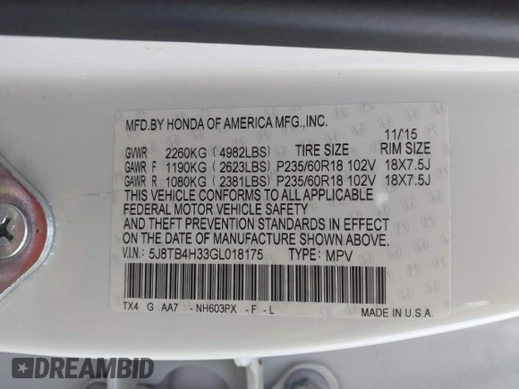 2016 Acura RDX with VIN 5J8TB4H33GL018175, listed as a IAAI auction lot 41259556 with 108,646 mi miles. Bid and sale history available at carsss.com. Image 9.