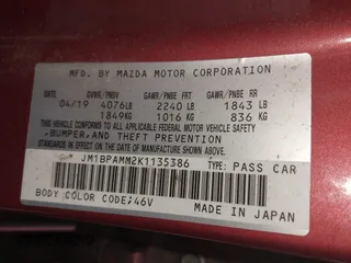 2019 Mazda 3 Preferred z VIN JM1BPAMM2K1135386, wystawiony jako IAAI lot #40367062 z przebiegiem 9 999 mil mil oraz . Historia ofert i sprzedaży dostępna na DreamBid. Obrazek 9.