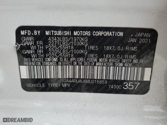 2021 Mitsubishi Outlander Sport ES with VIN JA4ARUAU6MU016859, listed as a Copart auction lot 47898725 with 64,642 mi miles and Non Repairable. Bid and sale history available at carsss.com. Image 13.