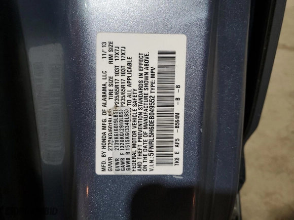 2014 Honda Odyssey EX-L with VIN 5FNRL5H60EB049552, listed as a Copart auction lot 50931785 with 228,228 mi miles and Clean Title. Bid and sale history available at carsss.com. Image 13.