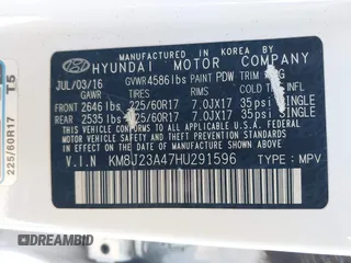 2017 Hyundai Tucson SE with VIN KM8J23A47HU291596, listed as a IAAI auction lot 41289118 with 55,876 mi miles and . Bid and sale history available at DreamBid. Image 9.
