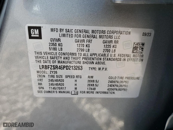 2023 Buick Envision Avenir with VIN LRBFZSR46PD213263, listed as a Copart auction lot 63055834 with 1,094 mi miles and Salvage Title. Bid and sale history available at carsss.com. Image 14.
