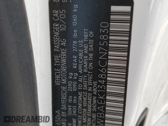 2006 BMW 6 Series 650Ci with VIN WBAEK13486CN75830, listed as a Copart auction lot 68610424 with 109,411 mi miles and Salvage Title. Bid and sale history available at carsss.com. Image 13.