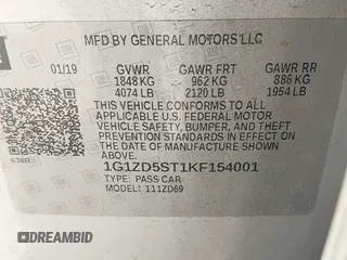2019 Chevrolet Malibu LT with VIN 1G1ZD5ST1KF154001, listed as a IAAI auction lot 41988715 with 97,435 mi miles and . Bid and sale history available at carsss.com. Image 9.