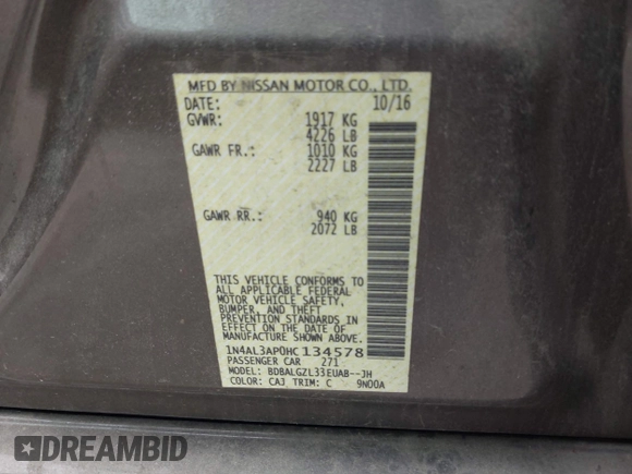 2017 Nissan Altima SV with VIN 1N4AL3AP0HC134578, listed as a IAAI auction lot 42456694 with 98,408 mi miles and . Bid and sale history available at DreamBid. Image 9.