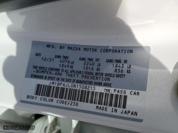 2022 Mazda Mazda3 Hatchback 2.5 S with VIN JM1BPAJL0N1508215, listed as a Copart auction lot 73009914 with 11,684 mi miles and Salvage Title. Bid and sale history available at carsss.com. Image 13.