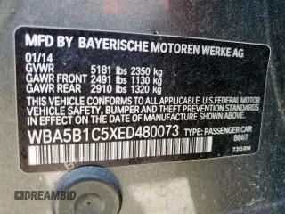 2014 BMW 5 Series 535i with VIN WBA5B1C5XED480073, listed as a Copart auction lot 50548555 with 101,179 mi miles and Clean Title. Bid and sale history available at carsss.com. Image 12.