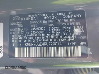 2024 Hyundai Palisade Calligraphy z VIN KM8R7DGE4RU720074, wystawiony jako IAAI lot #42344432 z przebiegiem 45 955 mil mil oraz . Historia ofert i sprzedaży dostępna na DreamBid. Obrazek 9.