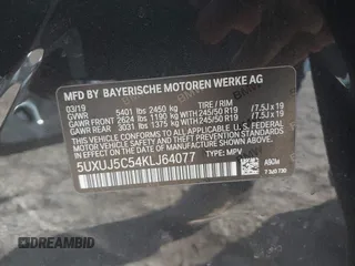 2019 BMW X4 M40i z VIN 5UXUJ5C54KLJ64077, wystawiony jako IAAI lot #41012233 z przebiegiem 40 737 mil mil oraz . Historia ofert i sprzedaży dostępna na DreamBid. Obrazek 9.