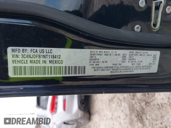 2022 Jeep Compass Latitude Lux с VIN 3C4NJDFB1NT118412, выставлен на аукционе IAAI как лот 41115850 с пробегом Не указан миль и . История ставок и продаж доступна на DreamBid. Изображение 9.