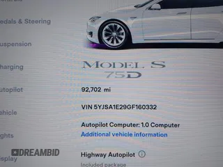 2016 Tesla Model S 90D z VIN 5YJSA1E29GF160332, wystawiony jako IAAI lot #42593749 z przebiegiem 92 702 mil mil oraz . Historia ofert i sprzedaży dostępna na DreamBid. Obrazek 7.