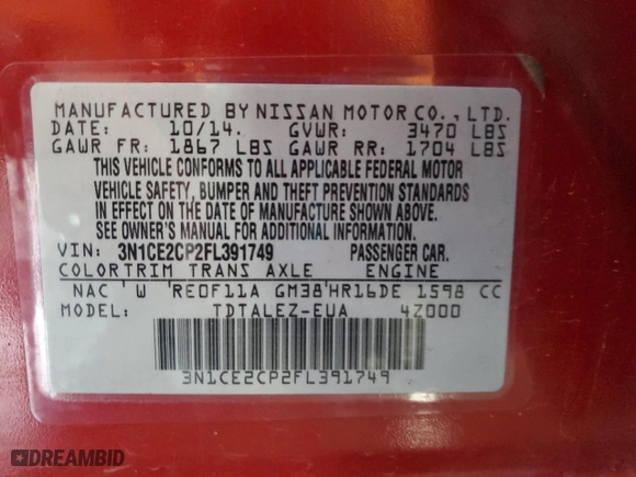 2015 Nissan Versa Note SV with VIN 3N1CE2CP2FL391749, listed as a Copart auction lot 87436364 with 89,763 mi miles and Salvage Title. Bid and sale history available at carsss.com. Image 12.