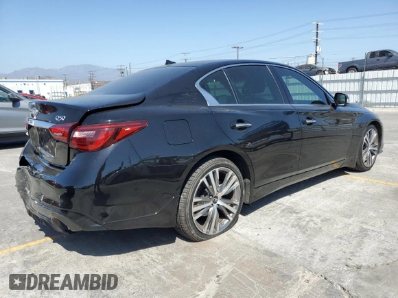 2021 Infiniti Q50 Signature Edition with VIN JN1EV7CP7MM700303, listed as a Copart auction lot 58534285 with 44,081 mi miles and Salvage title. Bid and sale history available at DreamBid. Image 3.