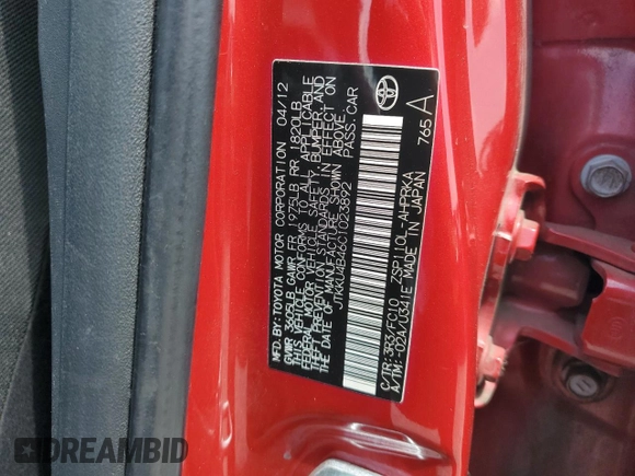 2012 Scion xD with VIN JTKKU4B46C1023892, listed as a Copart auction lot 65459665 with 212,452 mi miles and Salvage title. Bid and sale history available at DreamBid. Image 12.