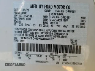 2022 Ford Explorer XLT with VIN 1FMSK8DH0NGB64957, listed as a Copart auction lot 54223705 with 18,467 mi miles and Salvage Title. Bid and sale history available at DreamBid. Image 14.