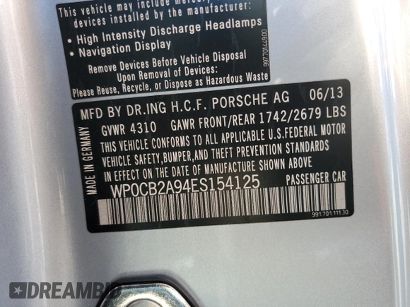 2014 Porsche 911 Carrera S with VIN WP0CB2A94ES154125, listed as a Copart auction lot 70101644 with 39,561 mi miles and Salvage Title. Bid and sale history available at carsss.com. Image 12.