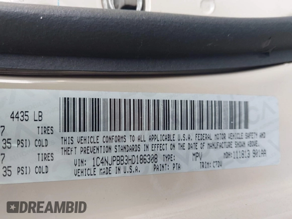 2017 Jeep Patriot Sport with VIN 1C4NJPBB3HD186308, listed as a IAAI auction lot 41743637 with 82,111 mi miles. Bid and sale history available at carsss.com. Image 9.