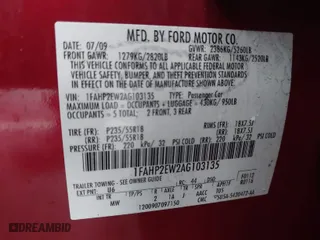2010 Ford Taurus SEL with VIN 1FAHP2EW2AG103135, listed as a IAAI auction lot 41789927 with 129,353 mi miles. Bid and sale history available at carsss.com. Image 9.